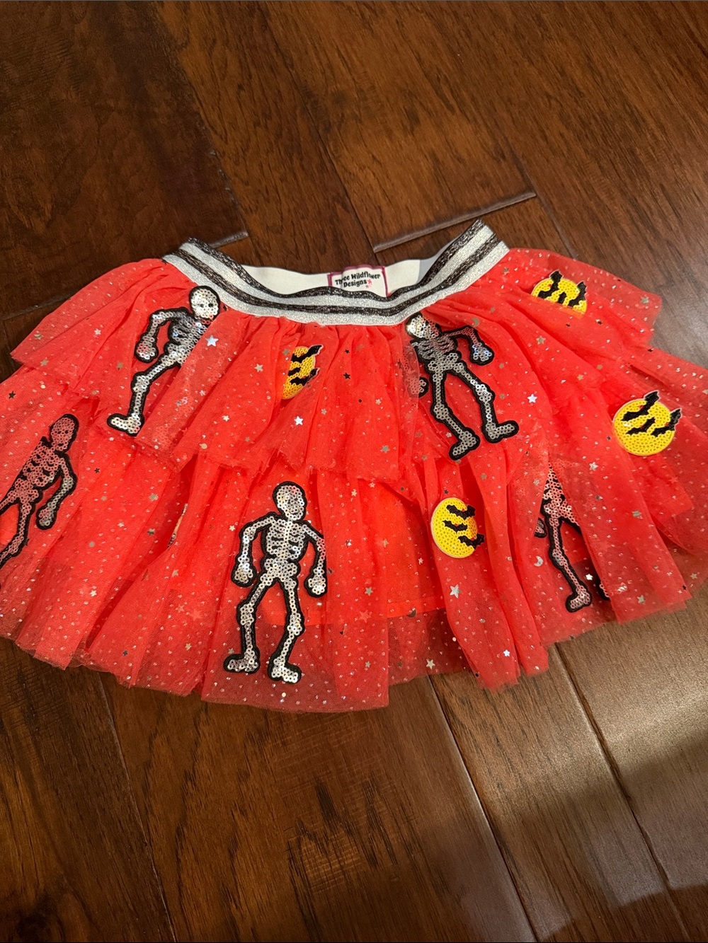 Wildflowers Red Tulle Skeleton & Pumpkin Sequin Tutu Skirt